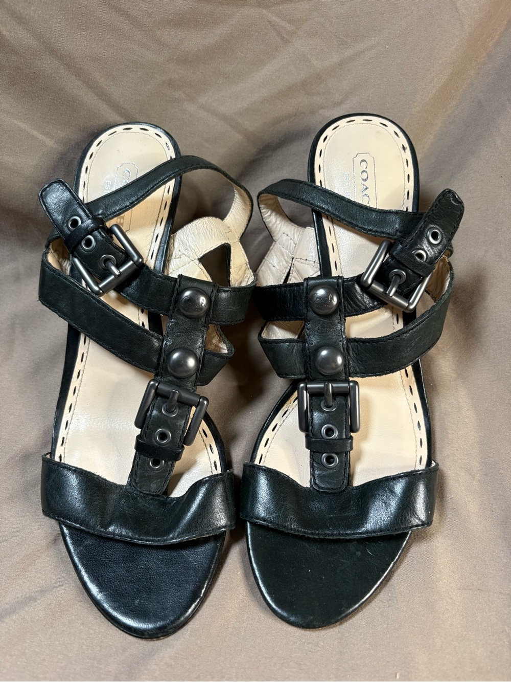 COACH Black Leather Buckle Strap Sandals